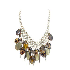 Gold Tone Big tortoise shell resin beads bhol 11.5" chain necklace SKU 9686